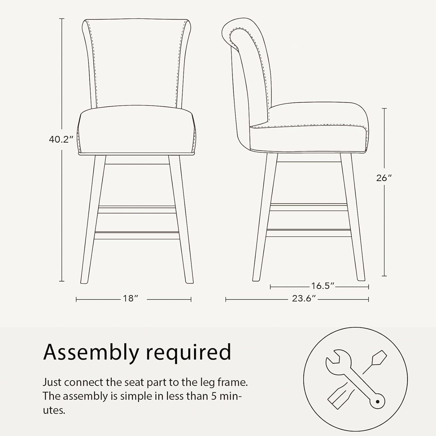 image:imageCHITA 26 Inch Counter Height Swivel Bar Stools Set of 2 FSC Certified Modern Upholstered Faux Leather Swivel Barstool Chair with Back Creamy GreyFlint