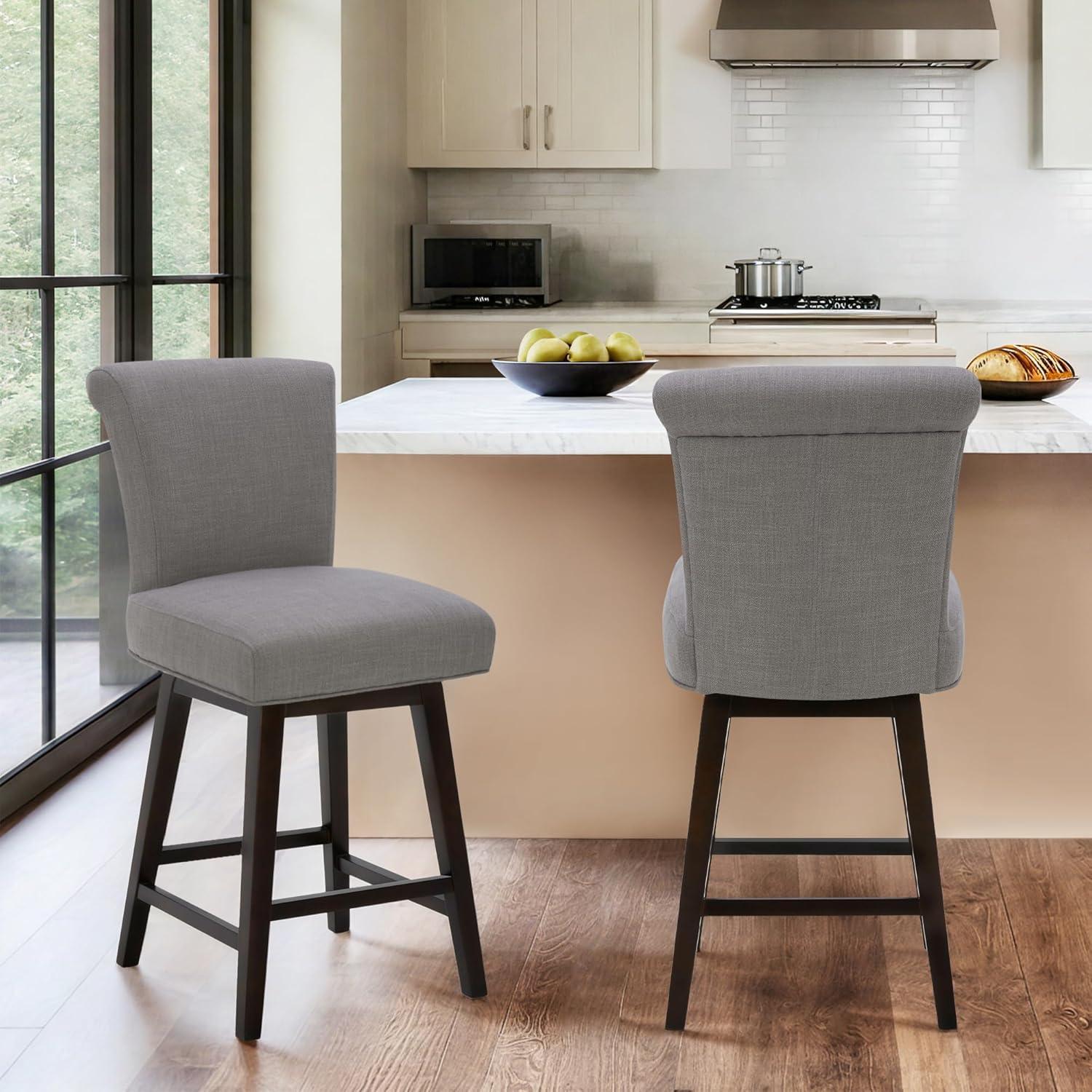 image:imageCHITA 26 Inch Counter Height Swivel Bar Stools Set of 2 FSC Certified Modern Upholstered Faux Leather Swivel Barstool Chair with Back Creamy GreyFlint