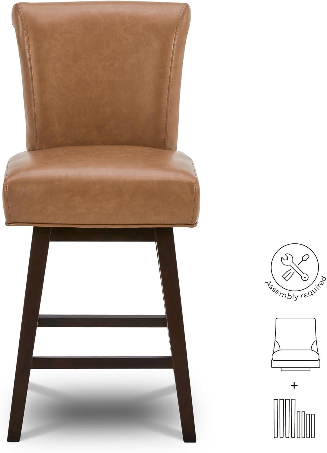image:imageCHITA 26 Inch Counter Height Swivel Bar Stools Set of 2 FSC Certified Modern Upholstered Faux Leather Swivel Barstool Chair with Back Creamy GreySaddle Brown