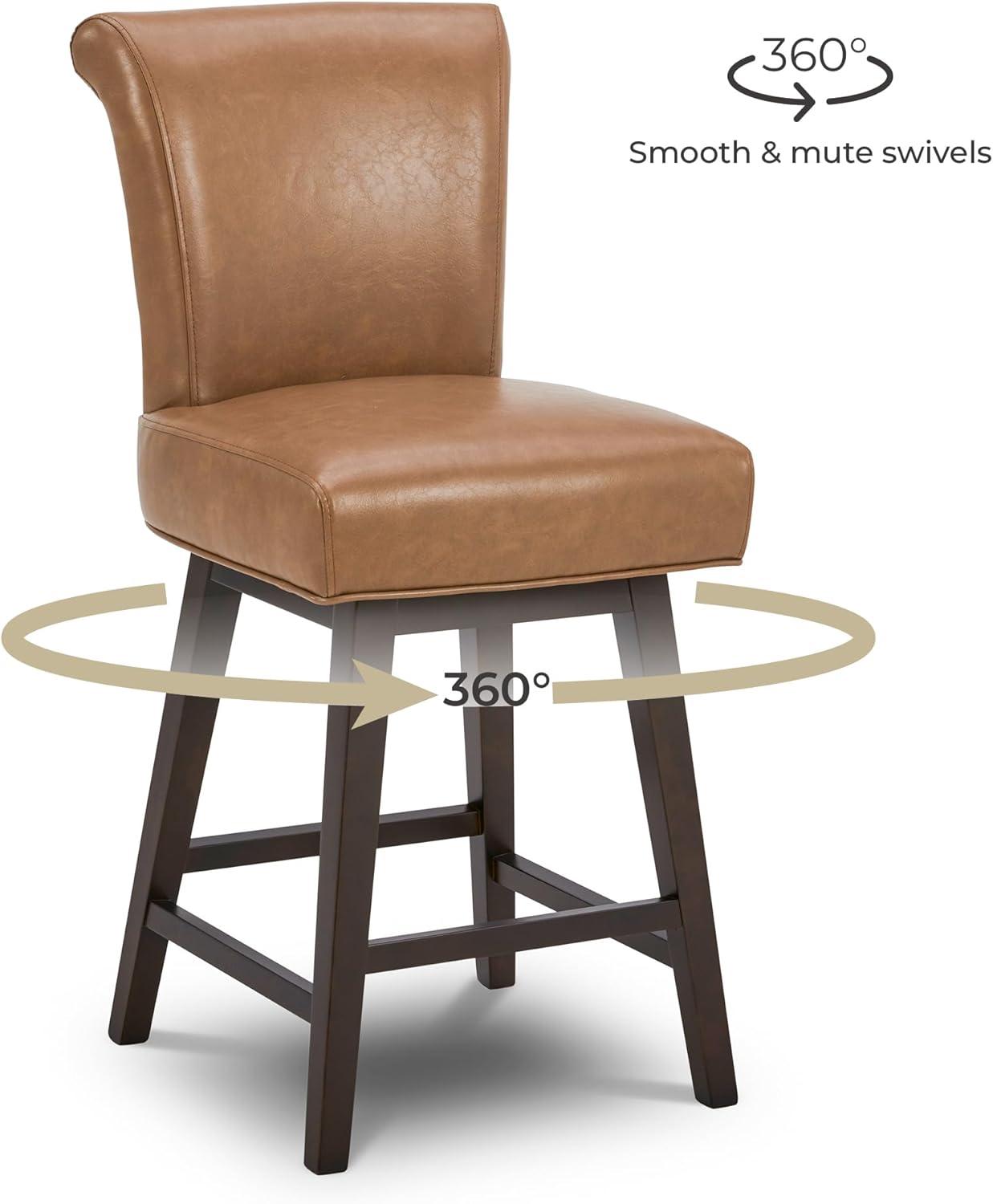 image:imageCHITA 26 Inch Counter Height Swivel Bar Stools Set of 2 FSC Certified Modern Upholstered Faux Leather Swivel Barstool Chair with Back Creamy GreySaddle Brown