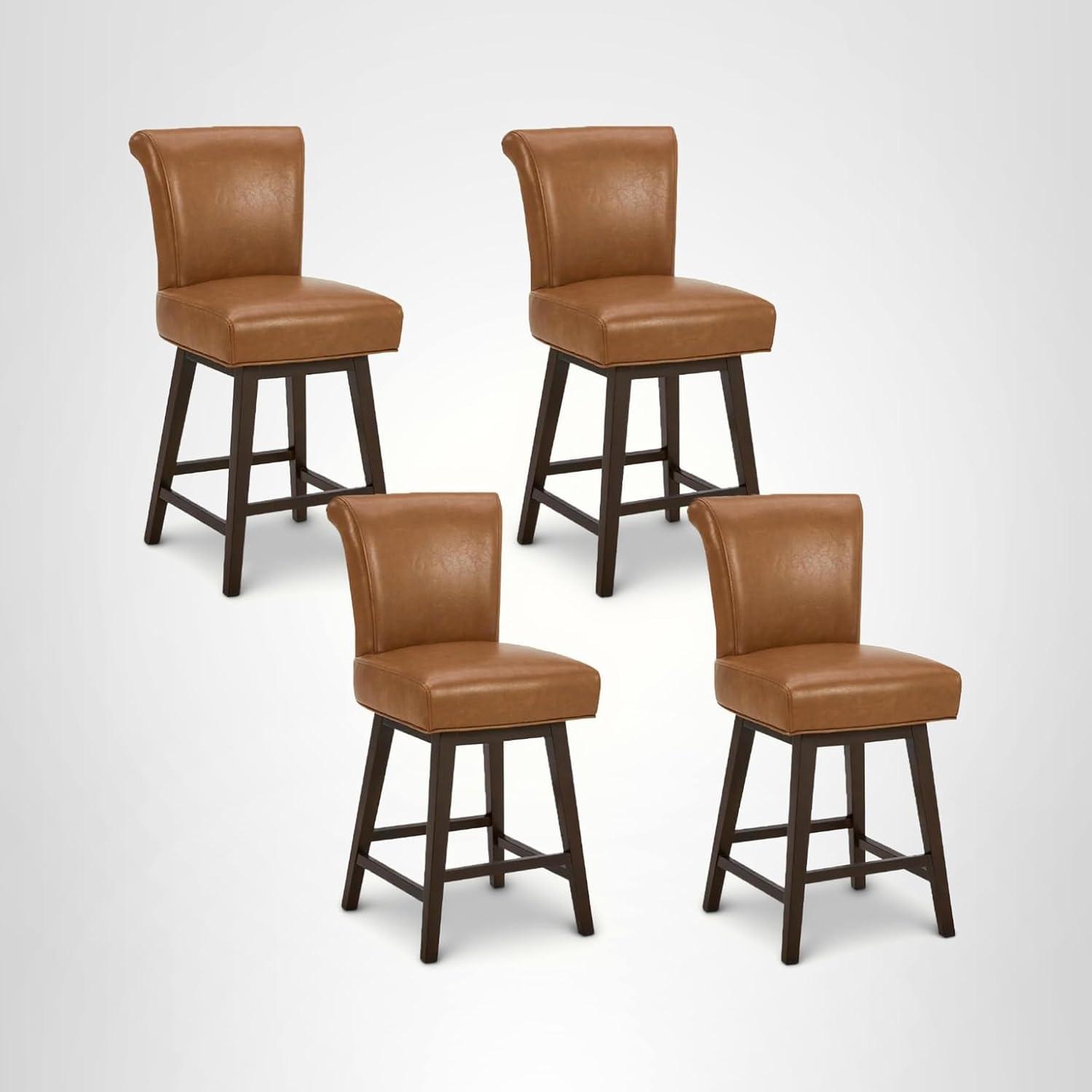 image:imageCHITA 26 Inch Counter Height Swivel Bar Stools Set of 2 FSC Certified Modern Upholstered Faux Leather Swivel Barstool Chair with Back Creamy GreySaddle Brown