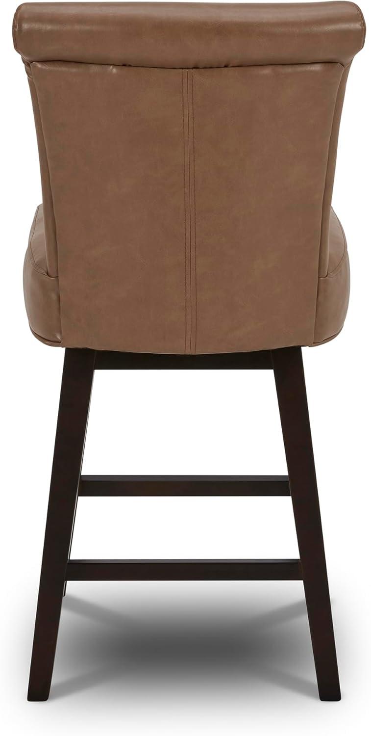 image:imageCHITA 26 Inch Counter Height Swivel Bar Stools Set of 2 FSC Certified Modern Upholstered Faux Leather Swivel Barstool Chair with Back Creamy GreySaddle Brown