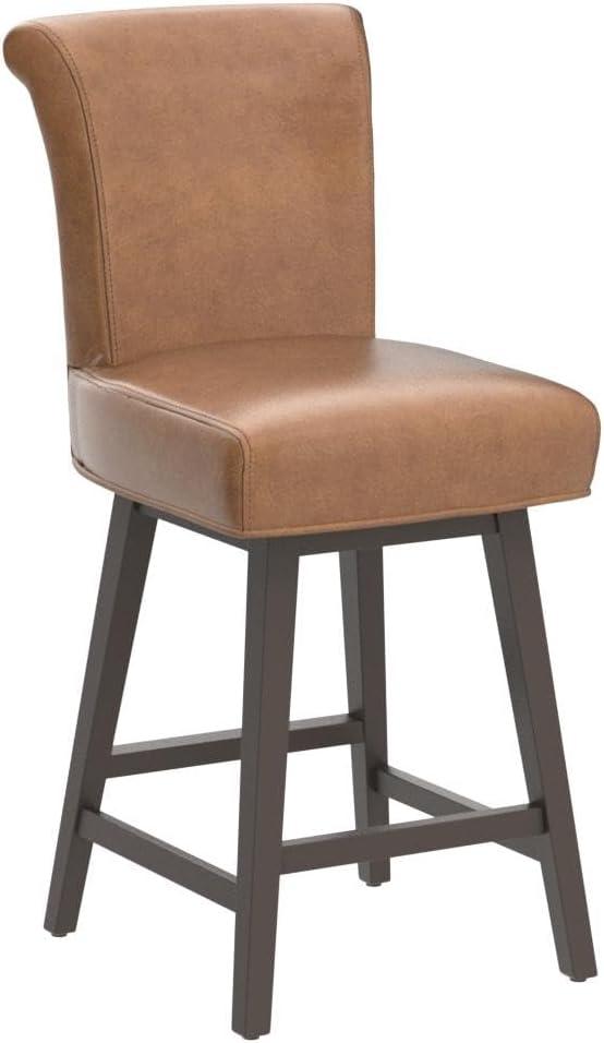 image:imageCHITA 26 Inch Counter Height Swivel Bar Stools Set of 2 FSC Certified Modern Upholstered Faux Leather Swivel Barstool Chair with Back Creamy GreySaddle Brown