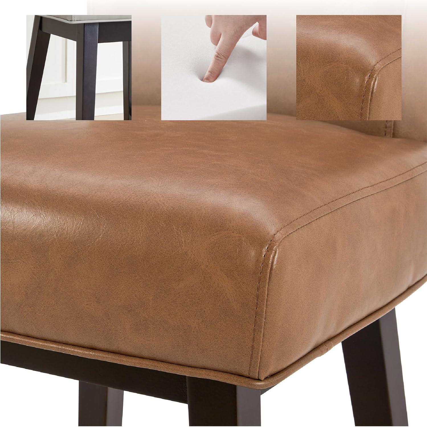 image:imageCHITA 26 Inch Counter Height Swivel Bar Stools Set of 2 FSC Certified Modern Upholstered Faux Leather Swivel Barstool Chair with Back Creamy GreySaddle Brown