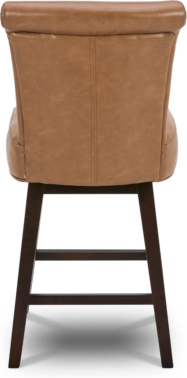 image:imageCHITA 26 Inch Counter Height Swivel Bar Stools Set of 2 FSC Certified Modern Upholstered Faux Leather Swivel Barstool Chair with Back Creamy GreySaddle Brown