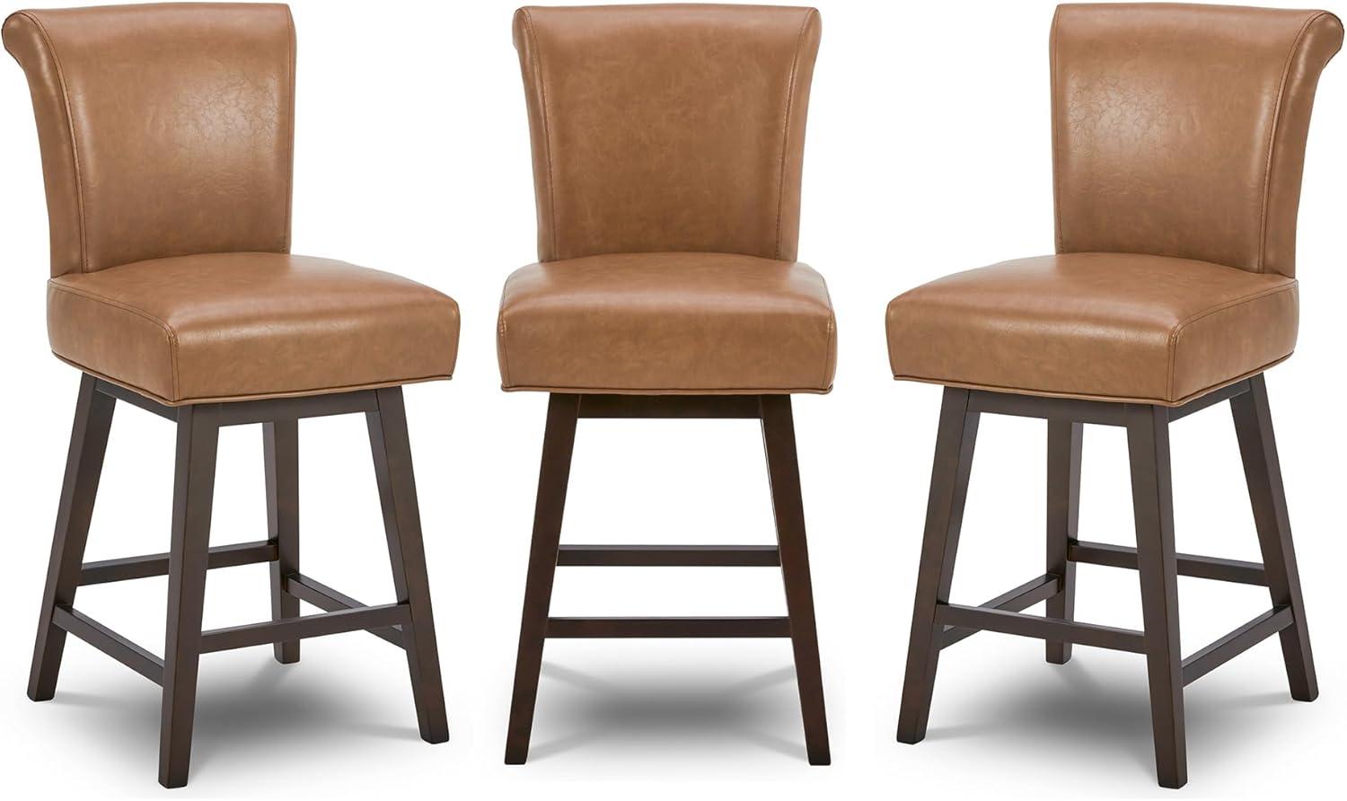 image:imageCHITA 26 Inch Counter Height Swivel Bar Stools Set of 2 FSC Certified Modern Upholstered Faux Leather Swivel Barstool Chair with Back Creamy GreySaddle Brown