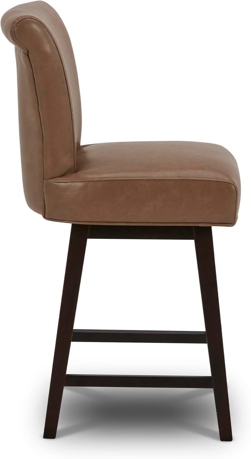image:imageCHITA 26 Inch Counter Height Swivel Bar Stools Set of 2 FSC Certified Modern Upholstered Faux Leather Swivel Barstool Chair with Back Creamy GreySaddle Brown