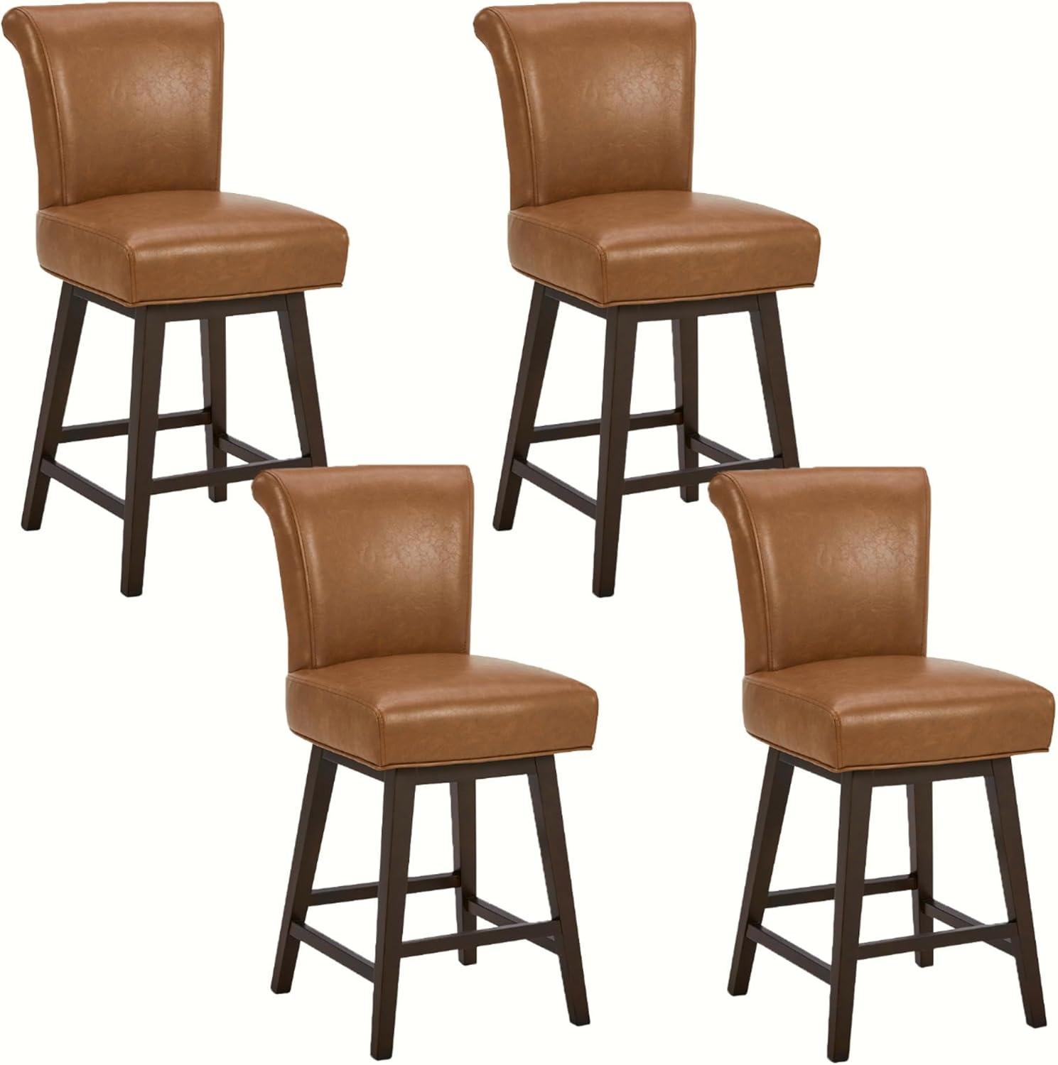 image:imageCHITA 26 Inch Counter Height Swivel Bar Stools Set of 2 FSC Certified Modern Upholstered Faux Leather Swivel Barstool Chair with Back Creamy GreySaddle Brown