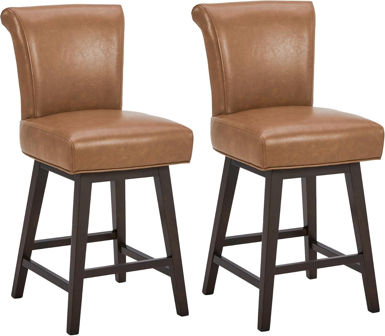 image:imageCHITA 26 Inch Counter Height Swivel Bar Stools Set of 2 FSC Certified Modern Upholstered Faux Leather Swivel Barstool Chair with Back Creamy GreySaddle Brown