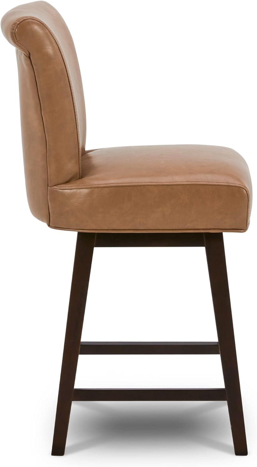 image:imageCHITA 26 Inch Counter Height Swivel Bar Stools Set of 2 FSC Certified Modern Upholstered Faux Leather Swivel Barstool Chair with Back Creamy GreySaddle Brown