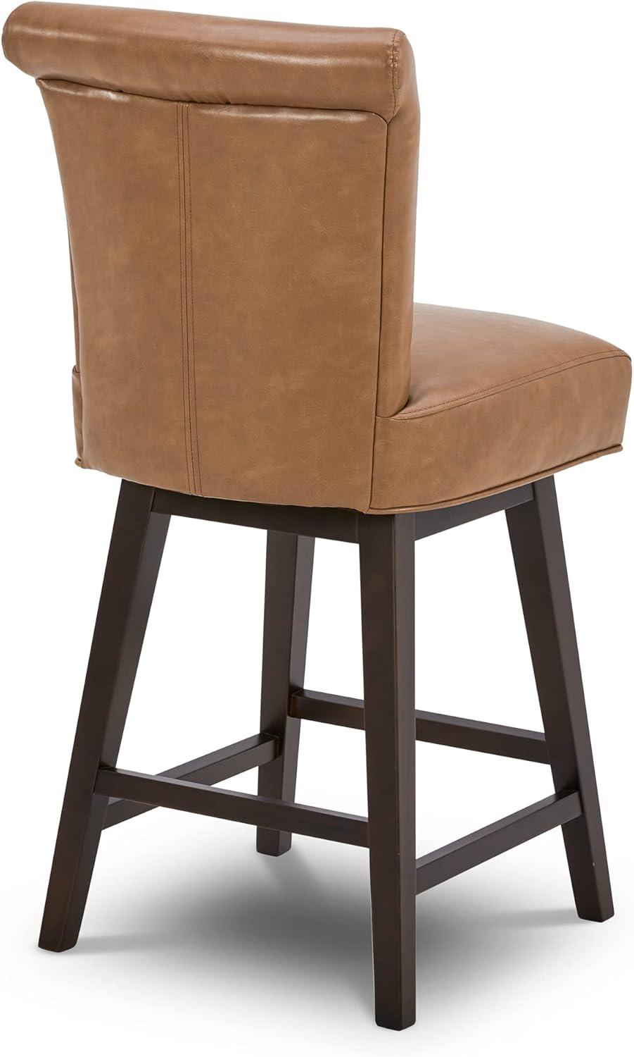 image:imageCHITA 26 Inch Counter Height Swivel Bar Stools Set of 2 FSC Certified Modern Upholstered Faux Leather Swivel Barstool Chair with Back Creamy GreySaddle Brown