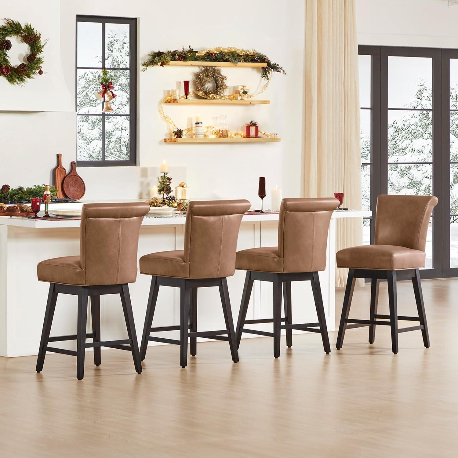 image:imageCHITA 26 Inch Counter Height Swivel Bar Stools Set of 2 FSC Certified Modern Upholstered Faux Leather Swivel Barstool Chair with Back Creamy GreySaddle Brown