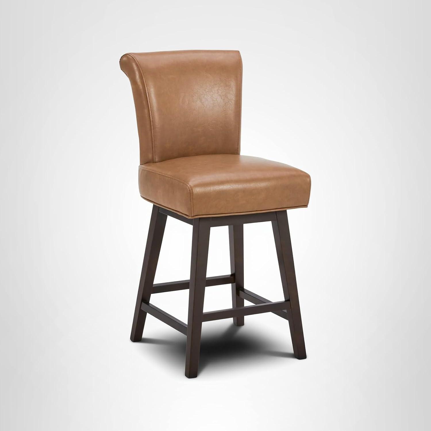 image:imageCHITA 26 Inch Counter Height Swivel Bar Stools Set of 2 FSC Certified Modern Upholstered Faux Leather Swivel Barstool Chair with Back Creamy GreySaddle Brown