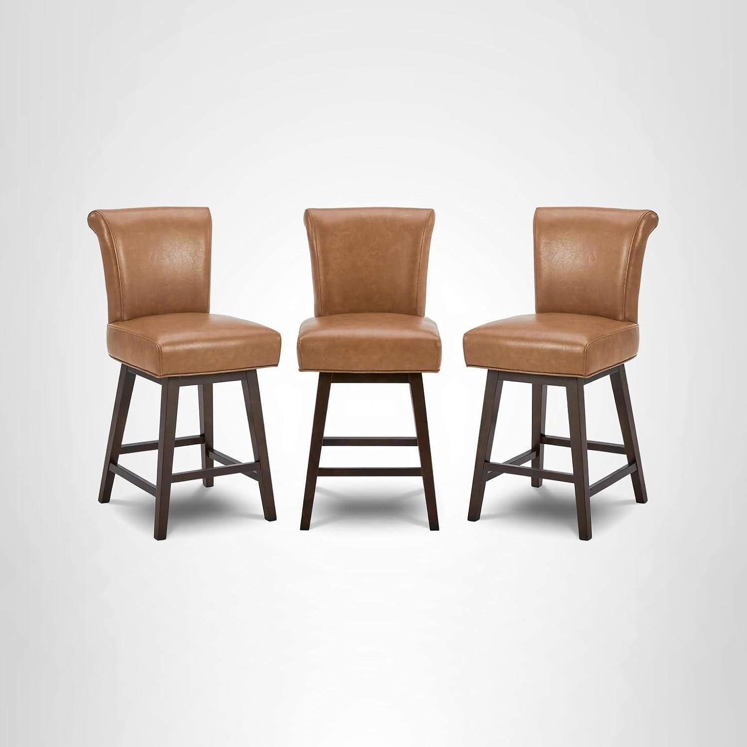 image:imageCHITA 26 Inch Counter Height Swivel Bar Stools Set of 2 FSC Certified Modern Upholstered Faux Leather Swivel Barstool Chair with Back Creamy GreySaddle Brown