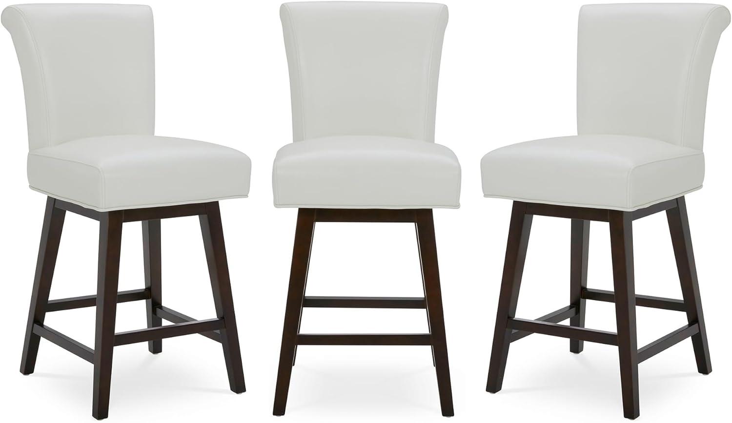 image:imageCHITA 26 Inch Counter Height Swivel Bar Stools Set of 2 FSC Certified Modern Upholstered Faux Leather Swivel Barstool Chair with Back Creamy GreyWhite