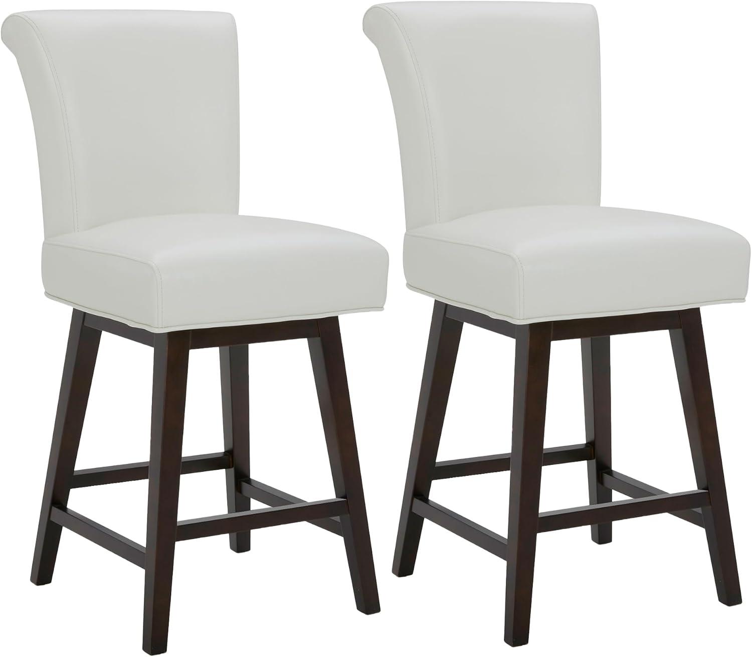 image:imageCHITA 26 Inch Counter Height Swivel Bar Stools Set of 2 FSC Certified Modern Upholstered Faux Leather Swivel Barstool Chair with Back Creamy GreyWhite
