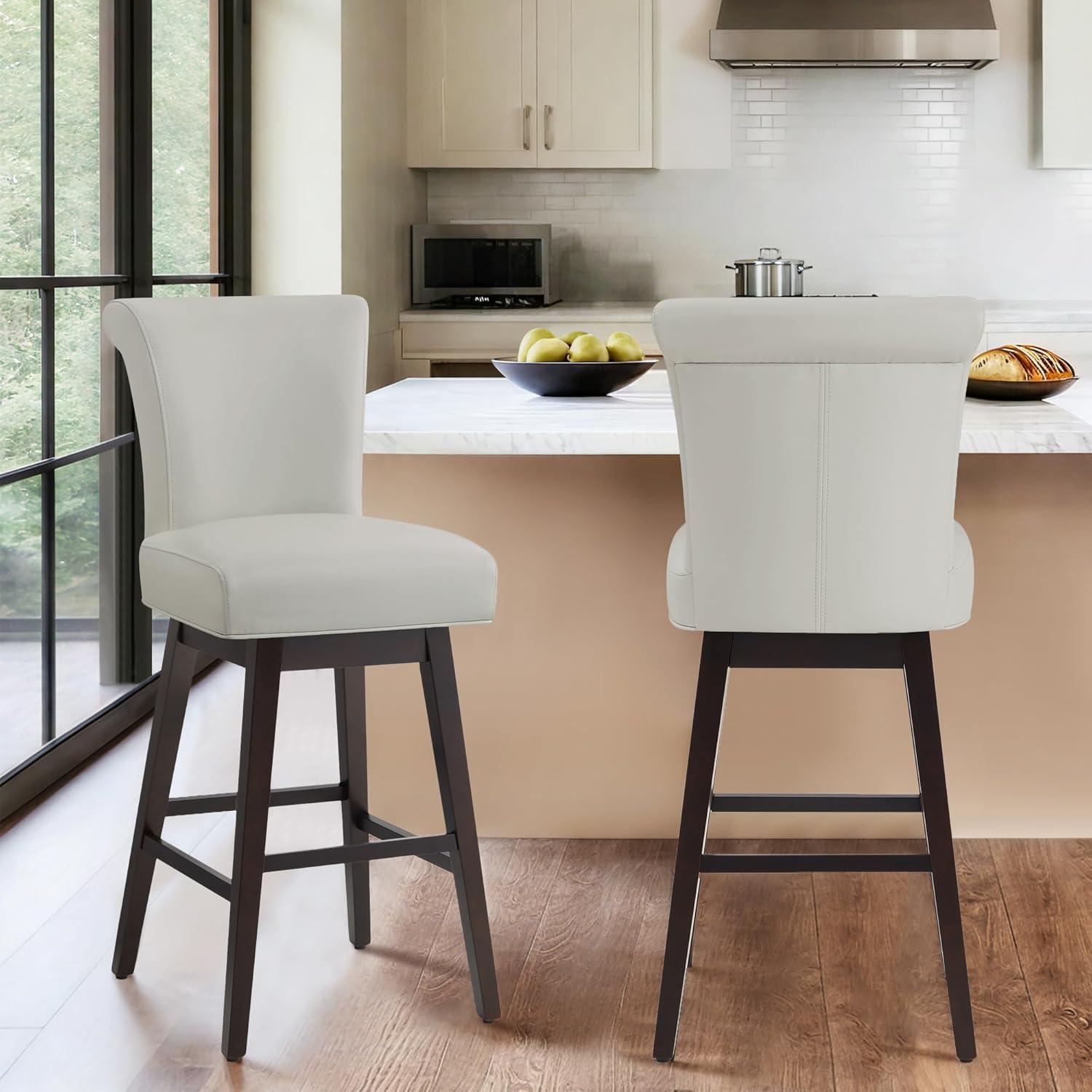 image:imageCHITA 26 Inch Counter Height Swivel Bar Stools Set of 2 FSC Certified Modern Upholstered Faux Leather Swivel Barstool Chair with Back Creamy GreyWhite