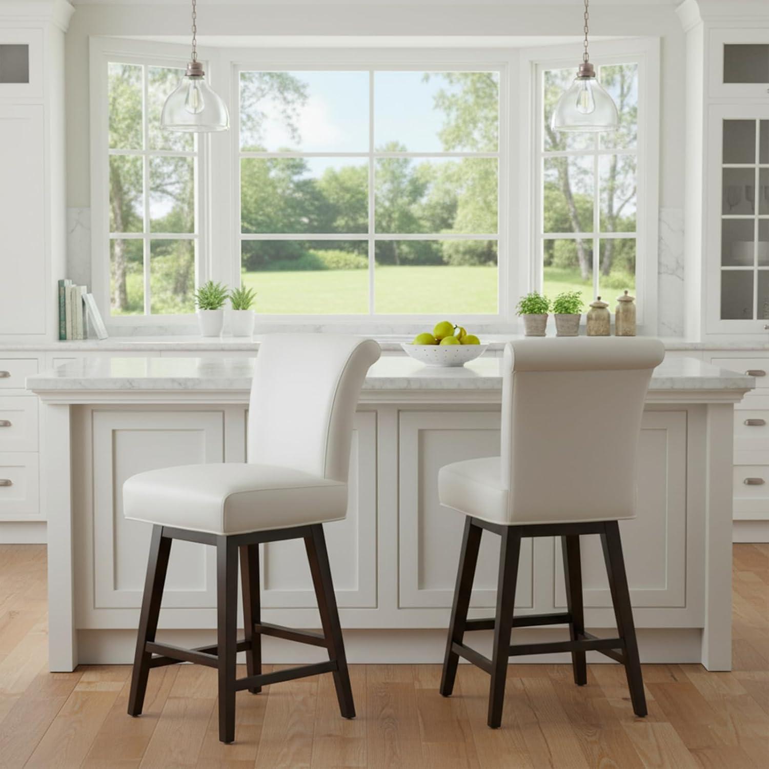 image:imageCHITA 26 Inch Counter Height Swivel Bar Stools Set of 2 FSC Certified Modern Upholstered Faux Leather Swivel Barstool Chair with Back Creamy GreyWhite