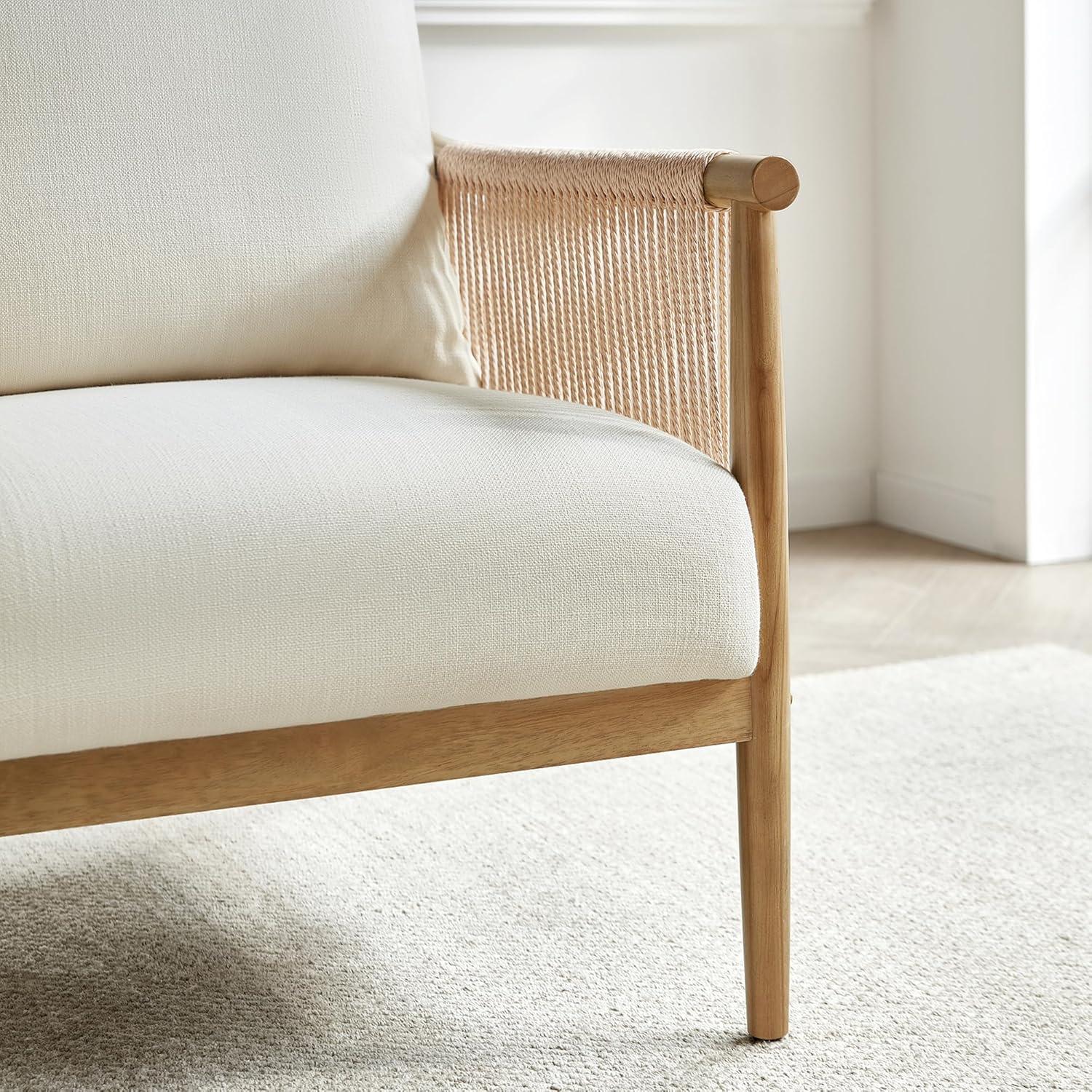 image:imageCHITA Braid Accent Chair Modern Armchair with Solid Wooden Armrest for Living Room and Bedroom Boho Reading Chair CreamCream
