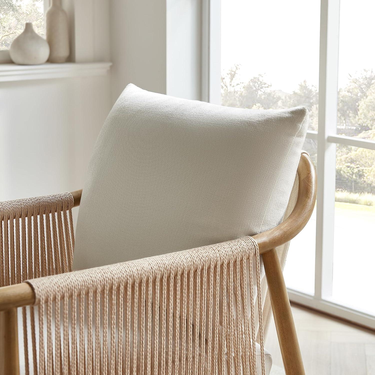image:imageCHITA Braid Accent Chair Modern Armchair with Solid Wooden Armrest for Living Room and Bedroom Boho Reading Chair CreamCream