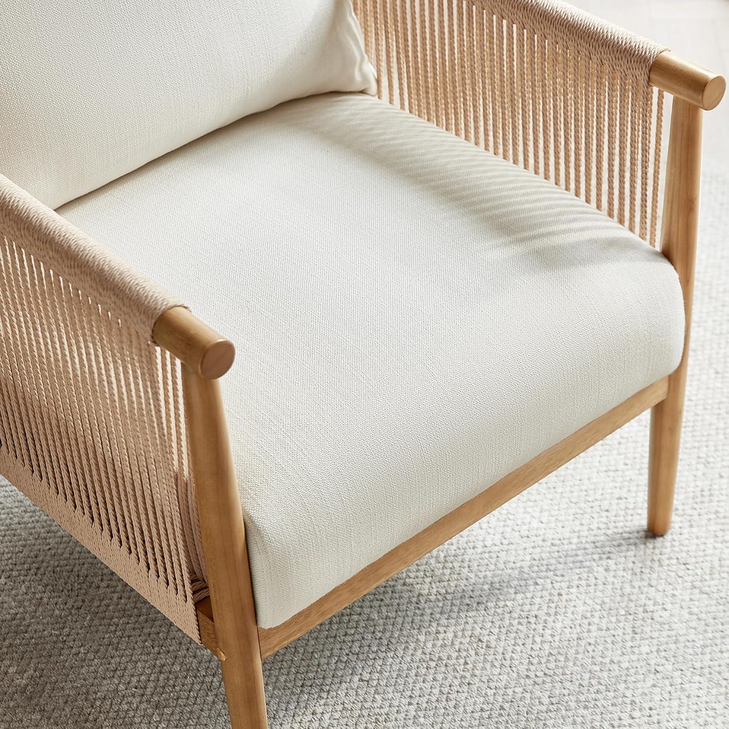 image:imageCHITA Braid Accent Chair Modern Armchair with Solid Wooden Armrest for Living Room and Bedroom Boho Reading Chair CreamCream