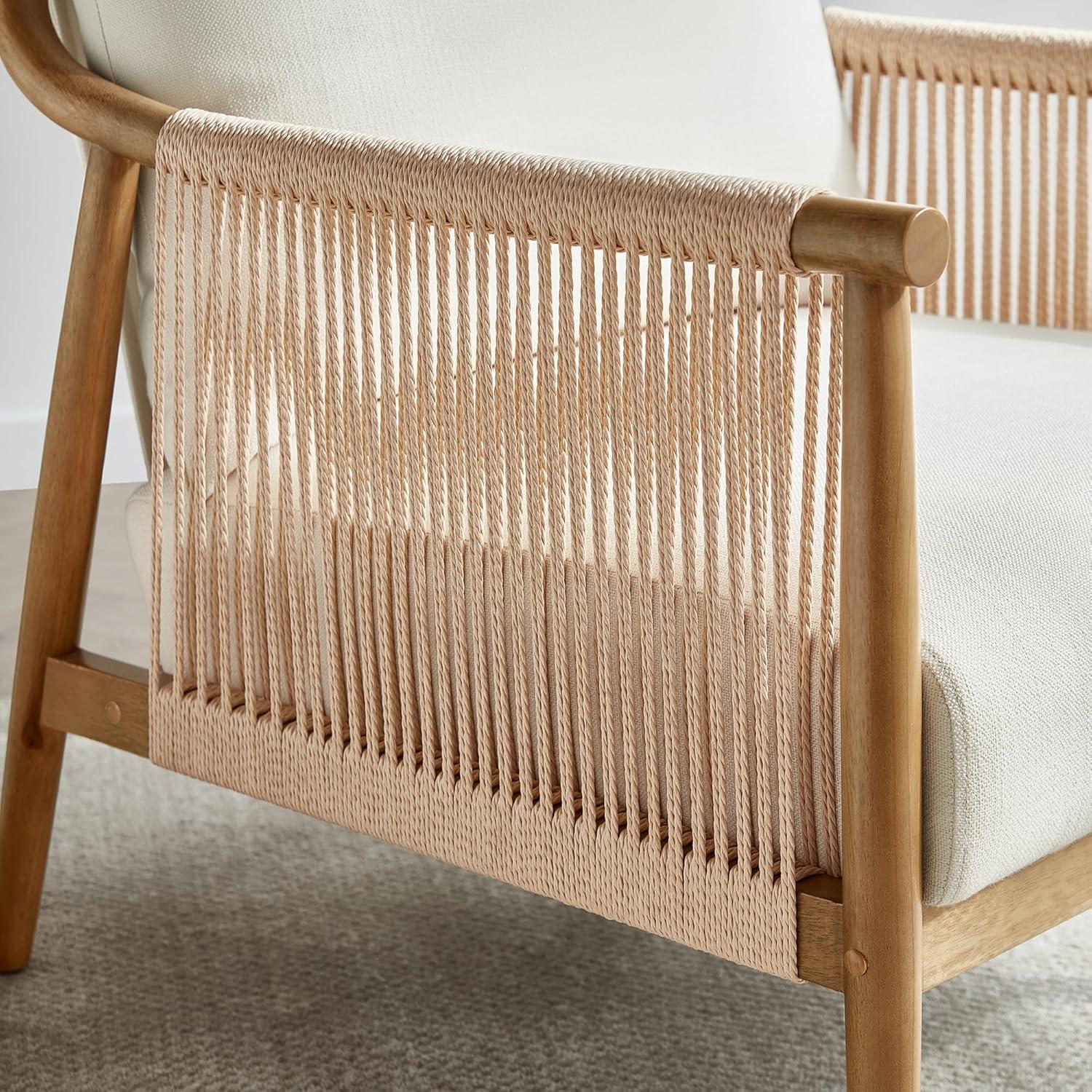 image:imageCHITA Braid Accent Chair Modern Armchair with Solid Wooden Armrest for Living Room and Bedroom Boho Reading Chair CreamCream