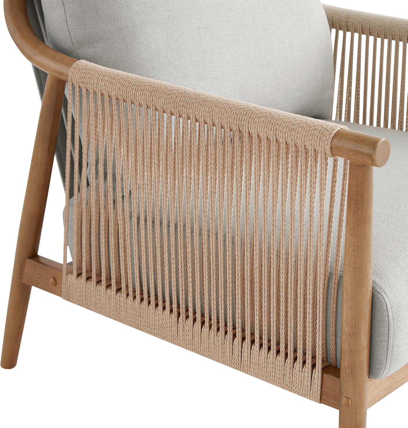 image:imageCHITA Braid Accent Chair Modern Armchair with Solid Wooden Armrest for Living Room and Bedroom Boho Reading Chair CreamLight Grey