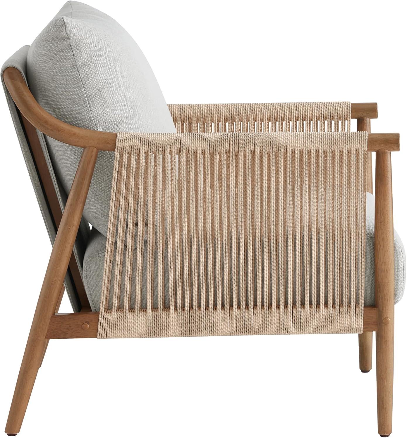 image:imageCHITA Braid Accent Chair Modern Armchair with Solid Wooden Armrest for Living Room and Bedroom Boho Reading Chair CreamLight Grey