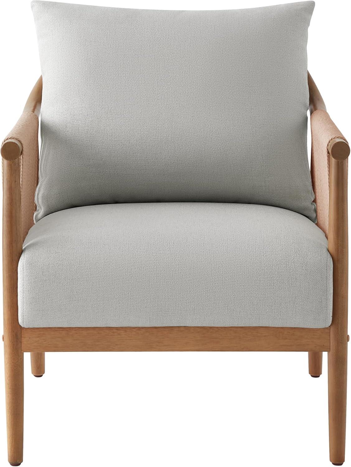 image:imageCHITA Braid Accent Chair Modern Armchair with Solid Wooden Armrest for Living Room and Bedroom Boho Reading Chair CreamLight Grey