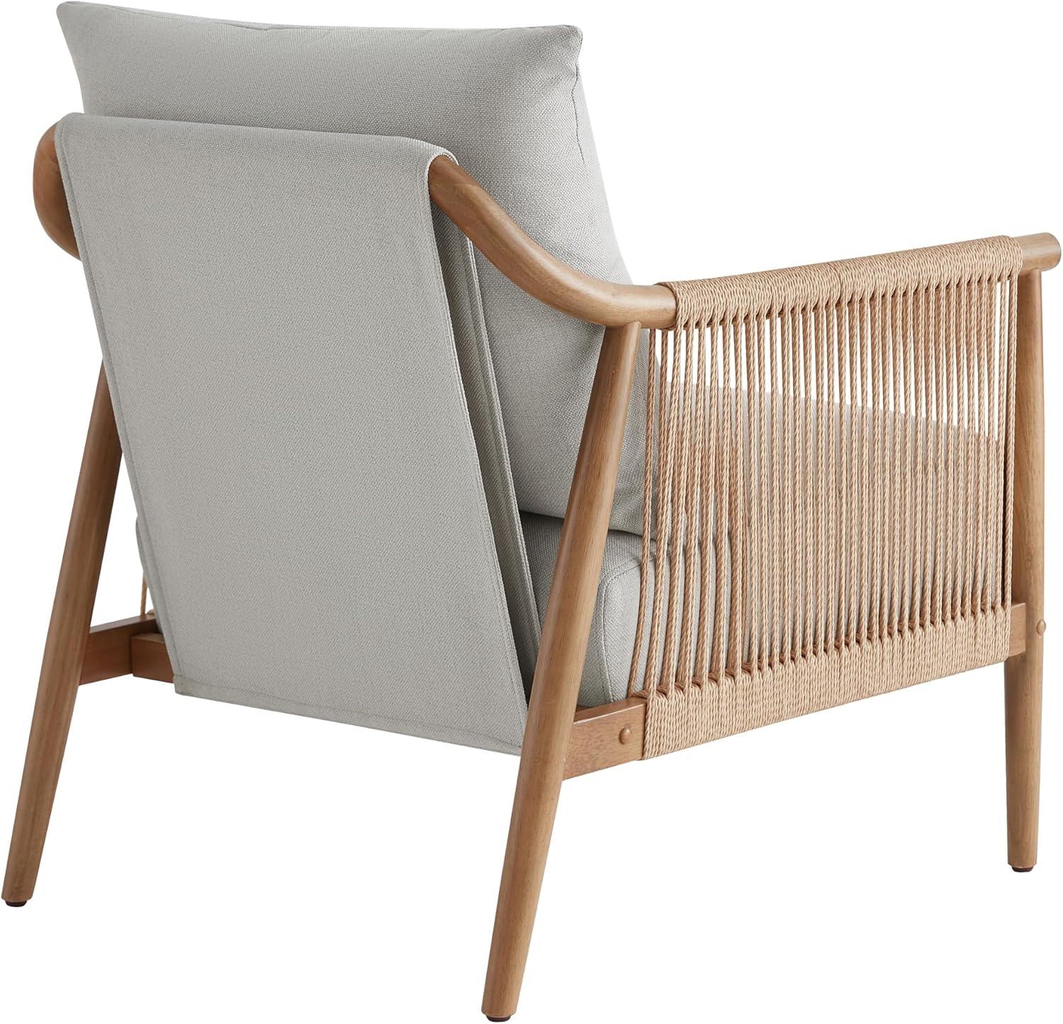 image:imageCHITA Braid Accent Chair Modern Armchair with Solid Wooden Armrest for Living Room and Bedroom Boho Reading Chair CreamLight Grey