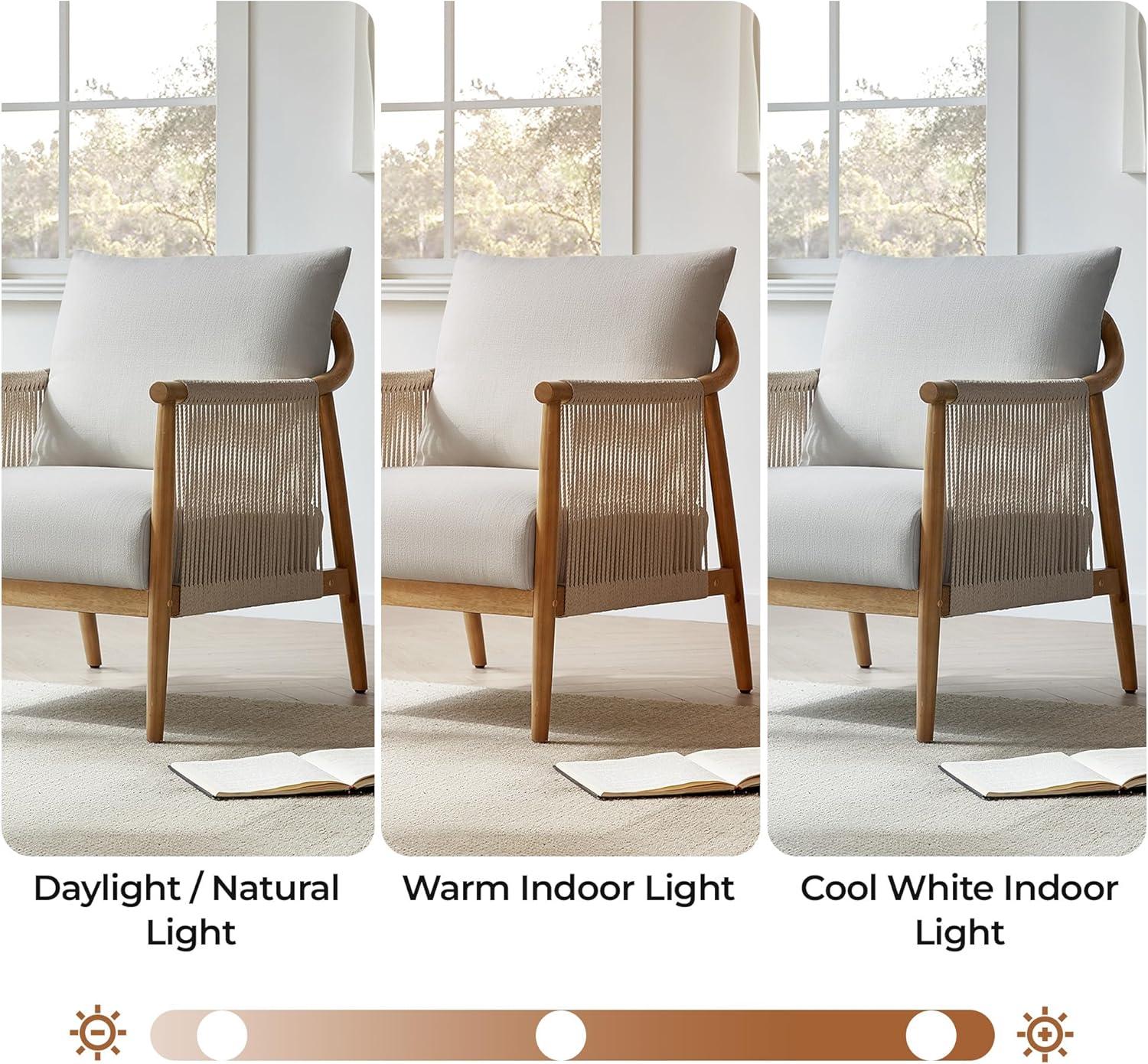 image:imageCHITA Braid Accent Chair Modern Armchair with Solid Wooden Armrest for Living Room and Bedroom Boho Reading Chair CreamLight Grey