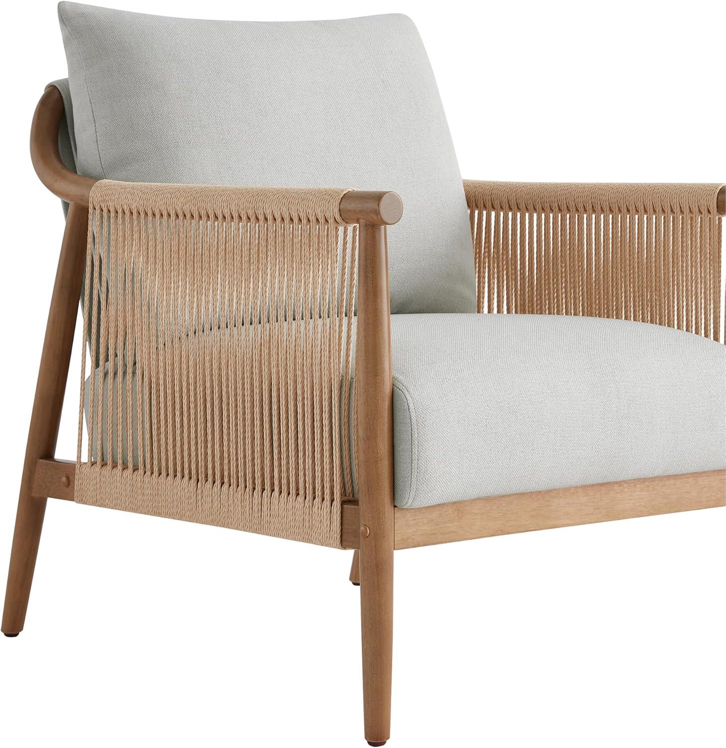 image:imageCHITA Braid Accent Chair Modern Armchair with Solid Wooden Armrest for Living Room and Bedroom Boho Reading Chair CreamLight Grey