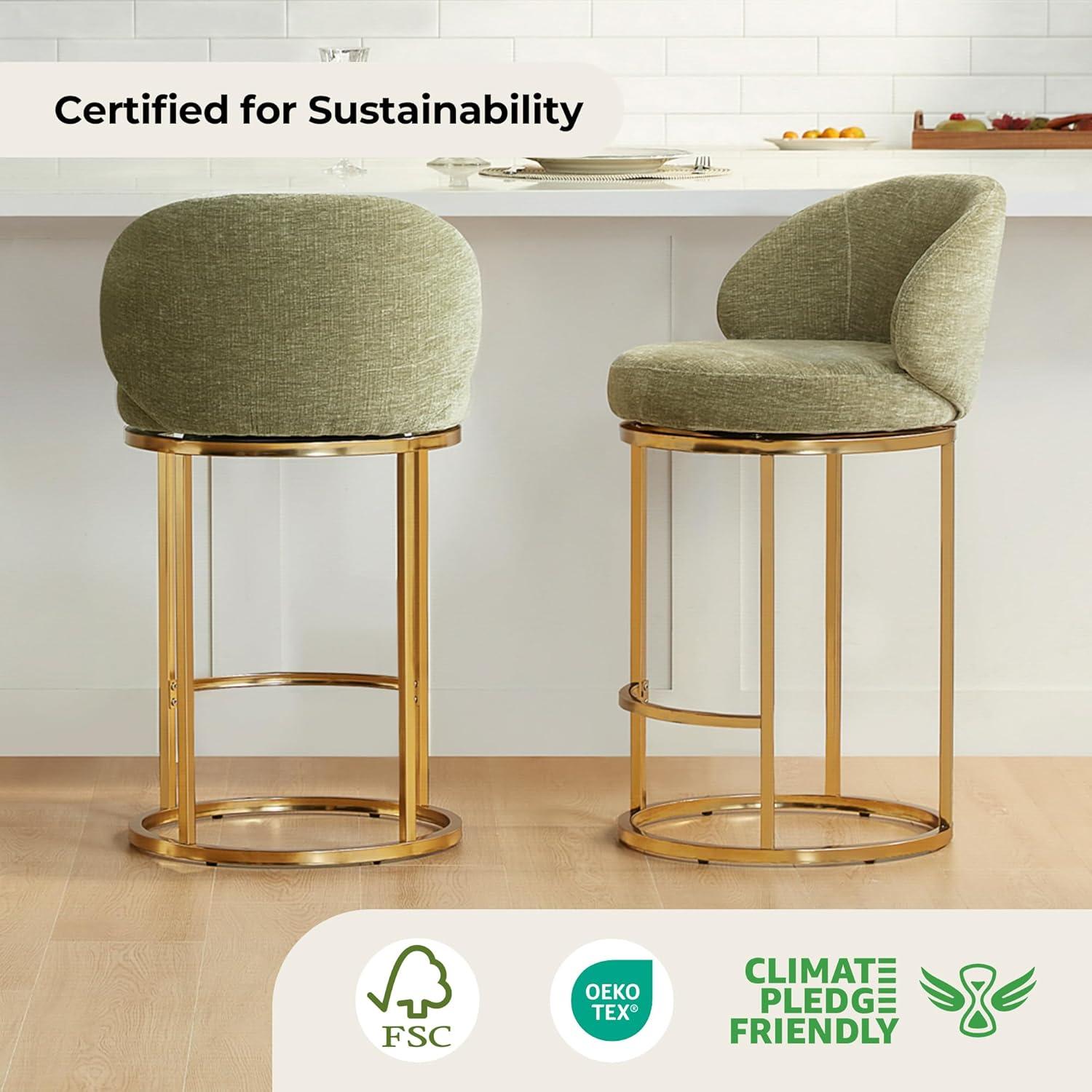 image:imageCHITA Counter Height Bar Stools Set of 2 Swivel Upholstered Barstools with Back Sturdy Metal Base 268 Seat Height SandGreenGold