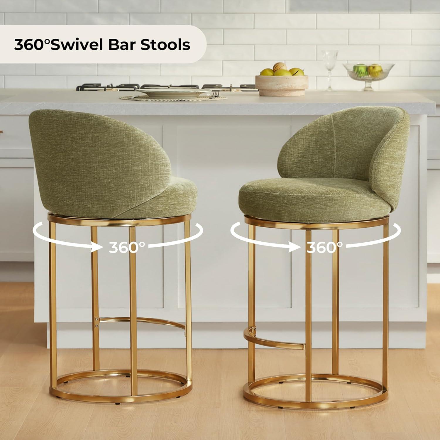 image:imageCHITA Counter Height Bar Stools Set of 2 Swivel Upholstered Barstools with Back Sturdy Metal Base 268 Seat Height SandGreenGold