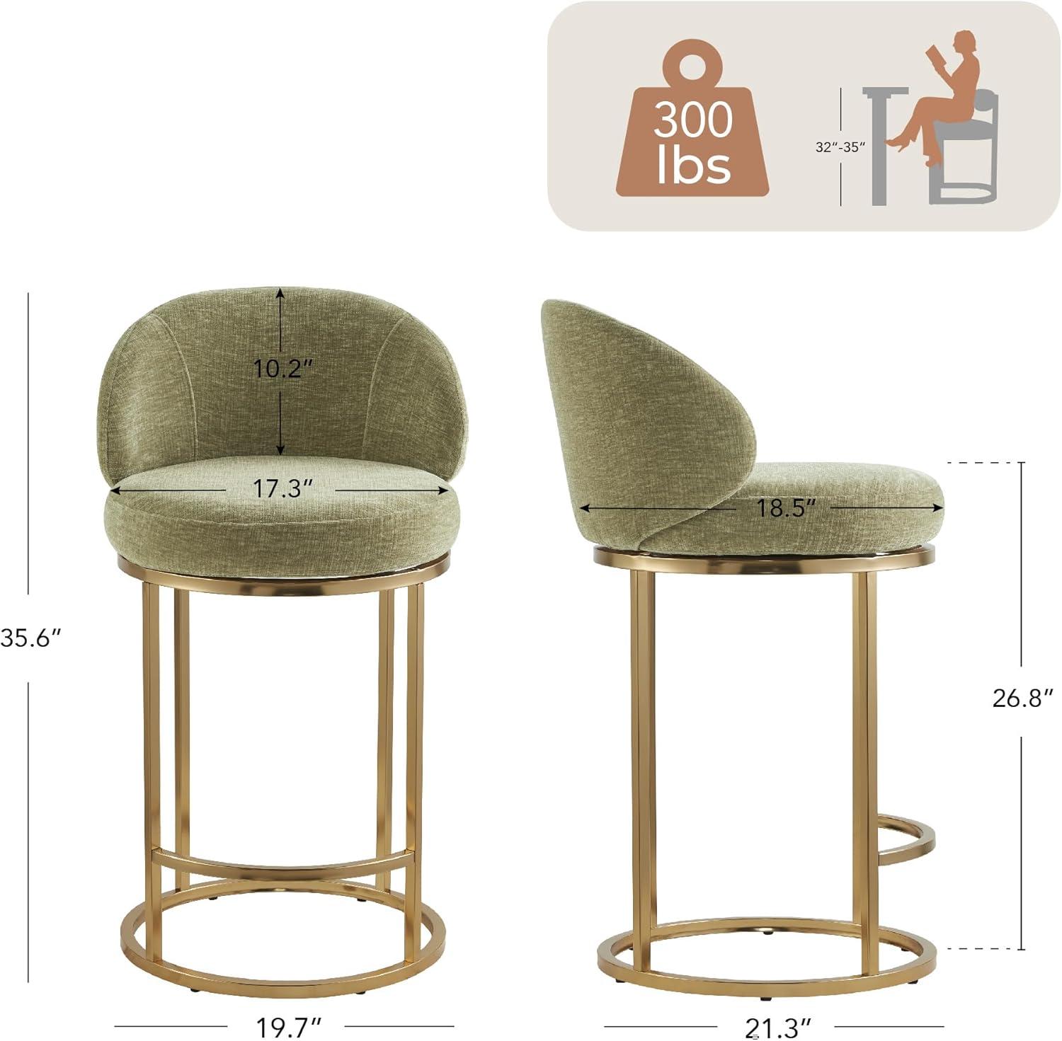 image:imageCHITA Counter Height Bar Stools Set of 2 Swivel Upholstered Barstools with Back Sturdy Metal Base 268 Seat Height SandGreenGold