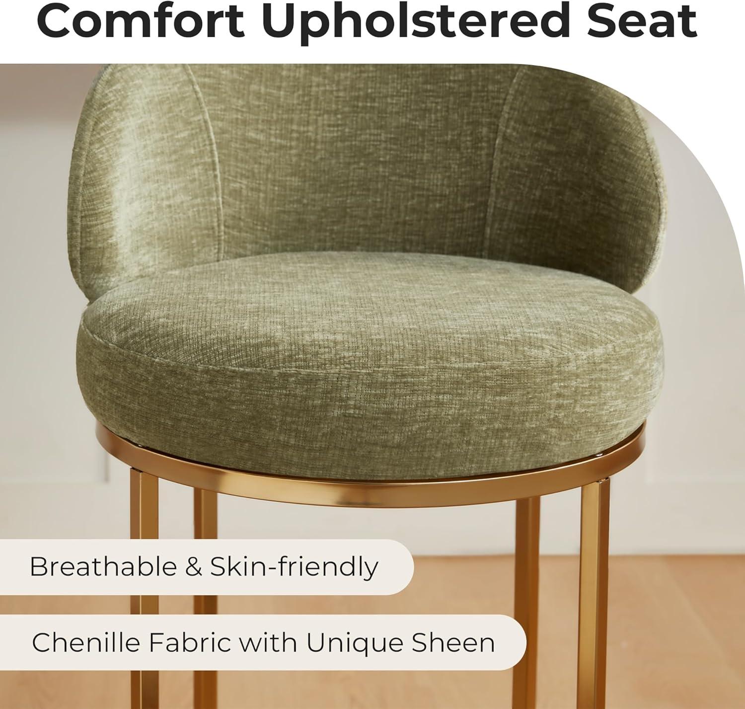 image:imageCHITA Counter Height Bar Stools Set of 2 Swivel Upholstered Barstools with Back Sturdy Metal Base 268 Seat Height SandGreenGold