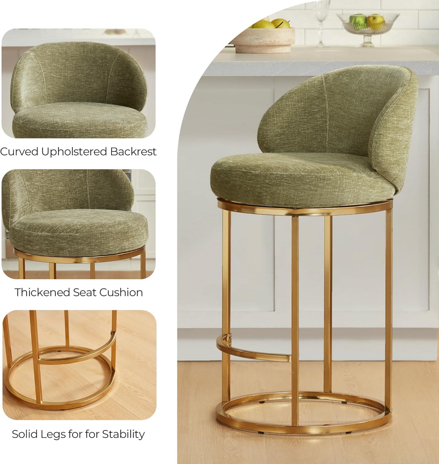 image:imageCHITA Counter Height Bar Stools Set of 2 Swivel Upholstered Barstools with Back Sturdy Metal Base 268 Seat Height SandGreenGold