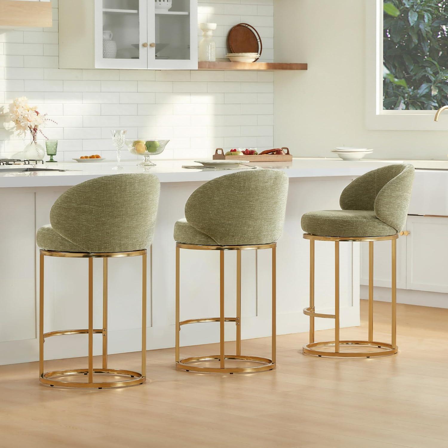 image:imageCHITA Counter Height Bar Stools Set of 2 Swivel Upholstered Barstools with Back Sturdy Metal Base 268 Seat Height SandGreenGold