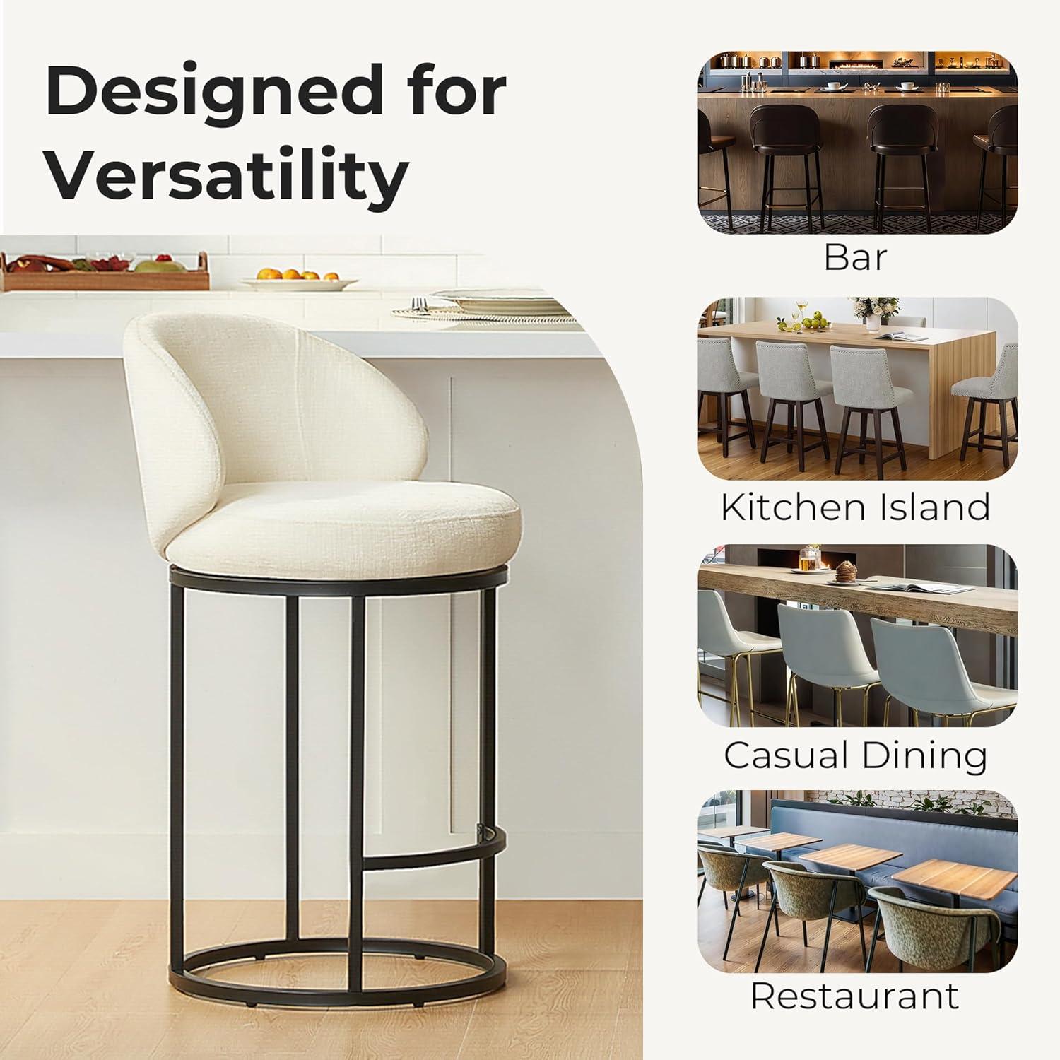 image:imageCHITA Counter Height Bar Stools Set of 2 Swivel Upholstered Barstools with Back Sturdy Metal Base 268 Seat Height SandIvoryBlack