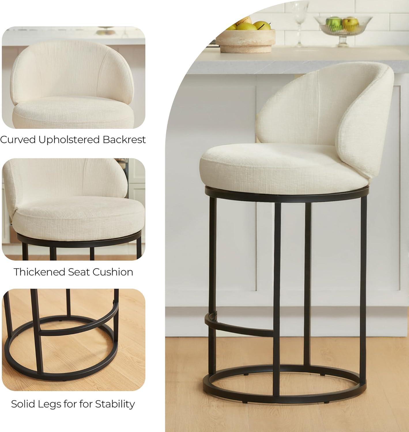 image:imageCHITA Counter Height Bar Stools Set of 2 Swivel Upholstered Barstools with Back Sturdy Metal Base 268 Seat Height SandIvoryBlack