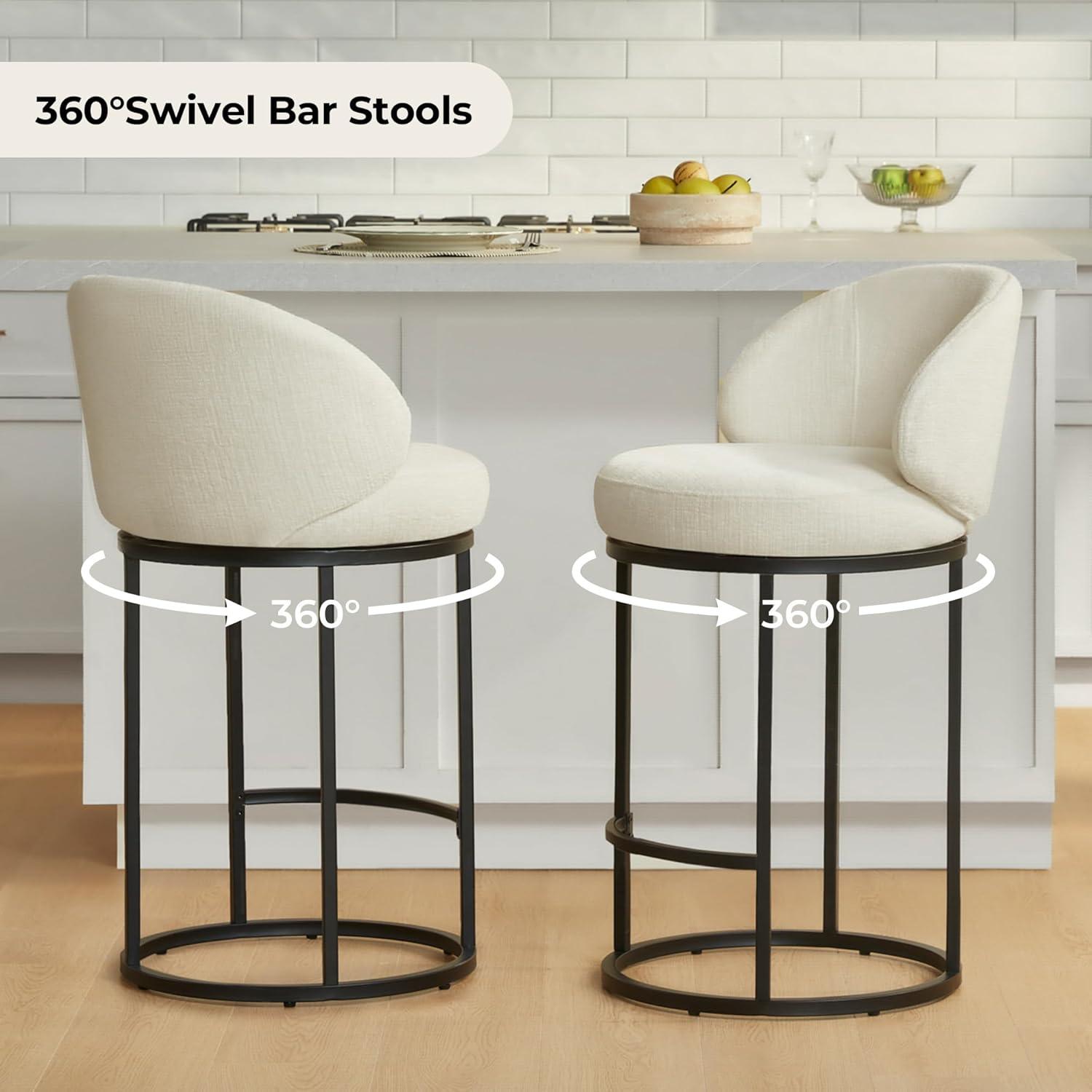image:imageCHITA Counter Height Bar Stools Set of 2 Swivel Upholstered Barstools with Back Sturdy Metal Base 268 Seat Height SandIvoryBlack