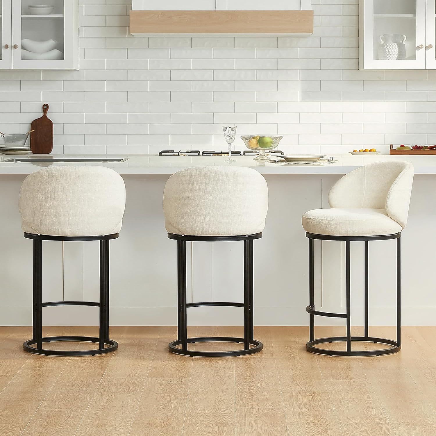 image:imageCHITA Counter Height Bar Stools Set of 2 Swivel Upholstered Barstools with Back Sturdy Metal Base 268 Seat Height SandIvoryBlack