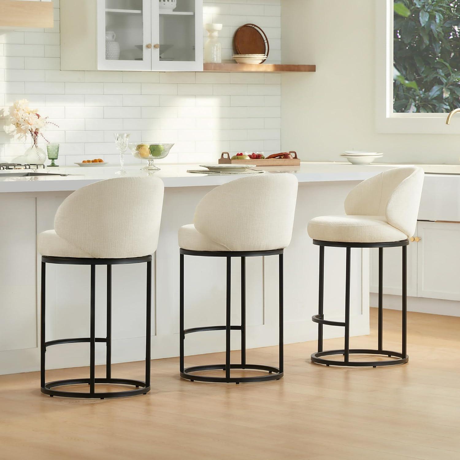image:imageCHITA Counter Height Bar Stools Set of 2 Swivel Upholstered Barstools with Back Sturdy Metal Base 268 Seat Height SandIvoryBlack