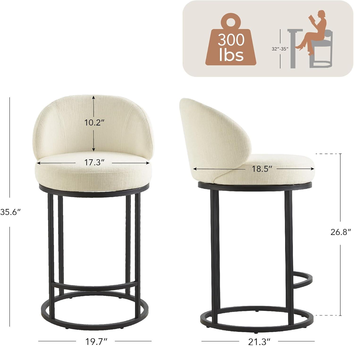 image:imageCHITA Counter Height Bar Stools Set of 2 Swivel Upholstered Barstools with Back Sturdy Metal Base 268 Seat Height SandIvoryBlack