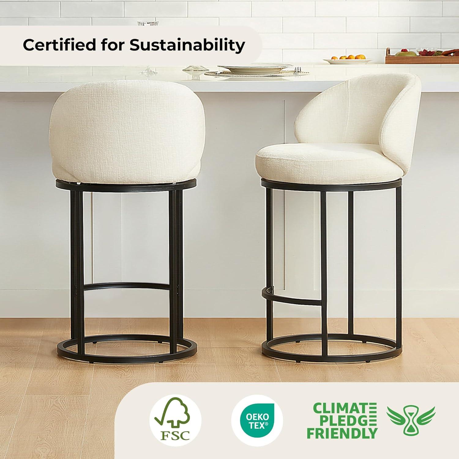 image:imageCHITA Counter Height Bar Stools Set of 2 Swivel Upholstered Barstools with Back Sturdy Metal Base 268 Seat Height SandIvoryBlack