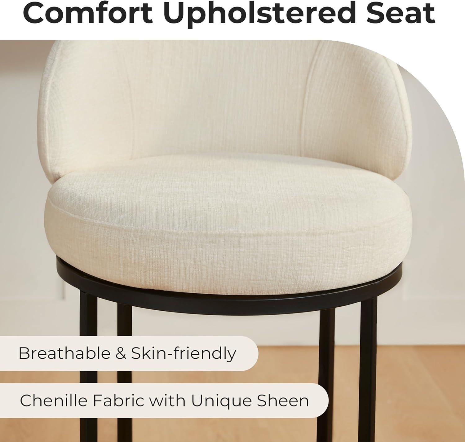 image:imageCHITA Counter Height Bar Stools Set of 2 Swivel Upholstered Barstools with Back Sturdy Metal Base 268 Seat Height SandIvoryBlack