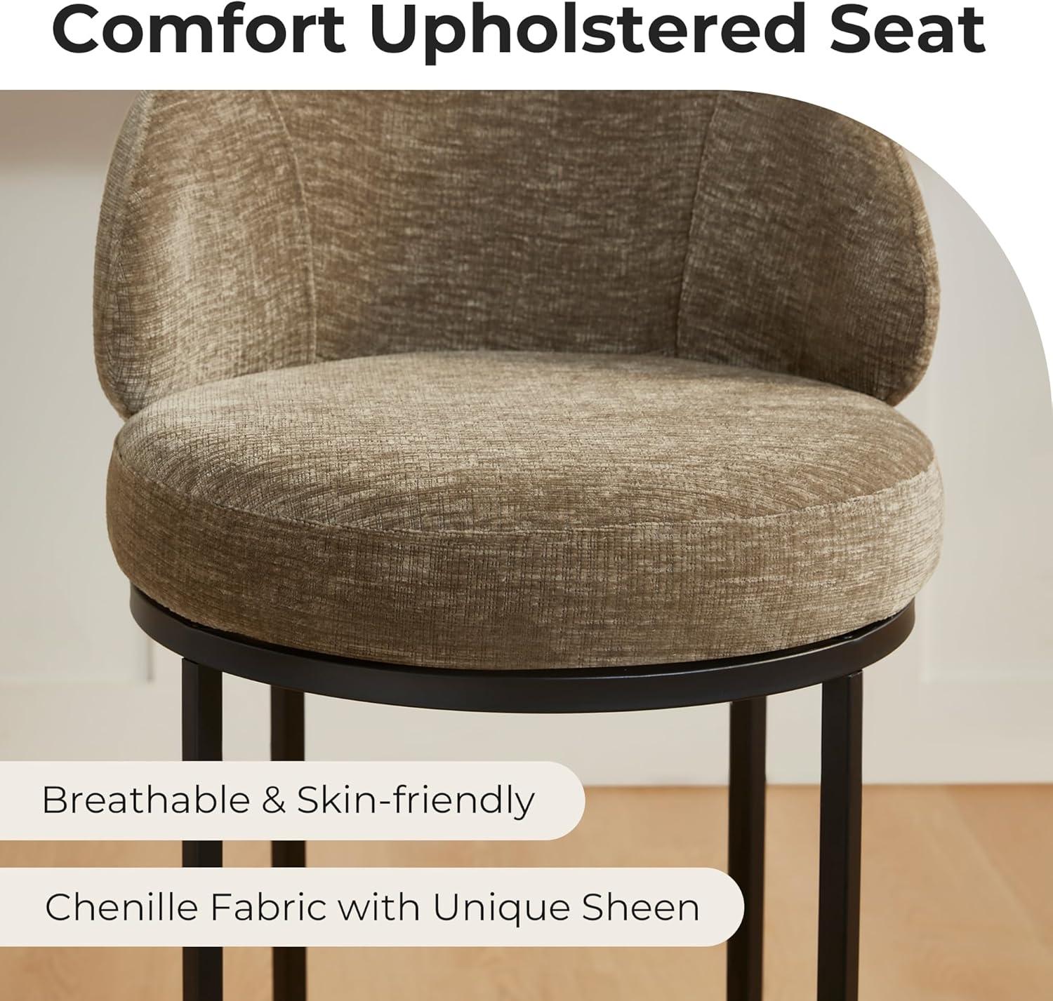 image:imageCHITA Counter Height Bar Stools Set of 2 Swivel Upholstered Barstools with Back Sturdy Metal Base 268 Seat Height SandMochaBlack