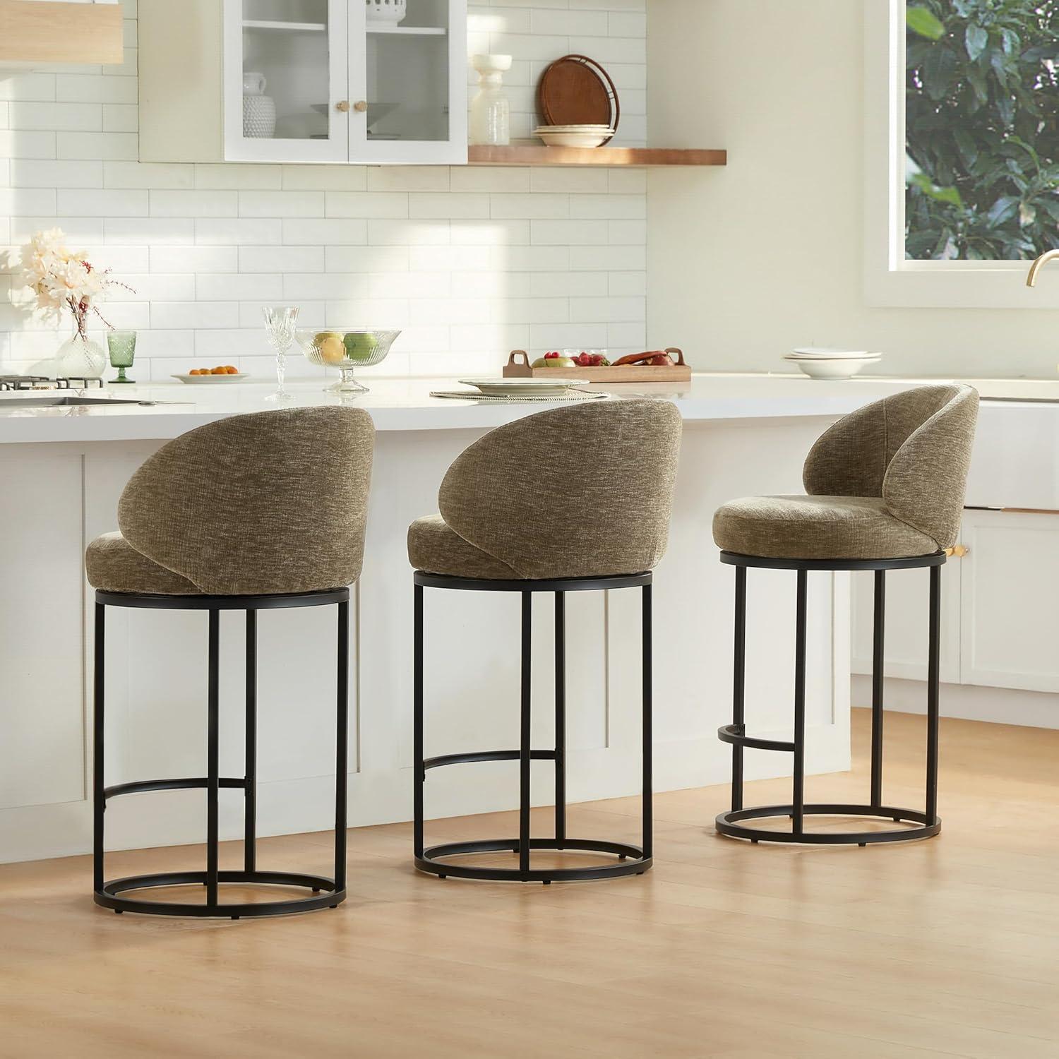 image:imageCHITA Counter Height Bar Stools Set of 2 Swivel Upholstered Barstools with Back Sturdy Metal Base 268 Seat Height SandMochaBlack