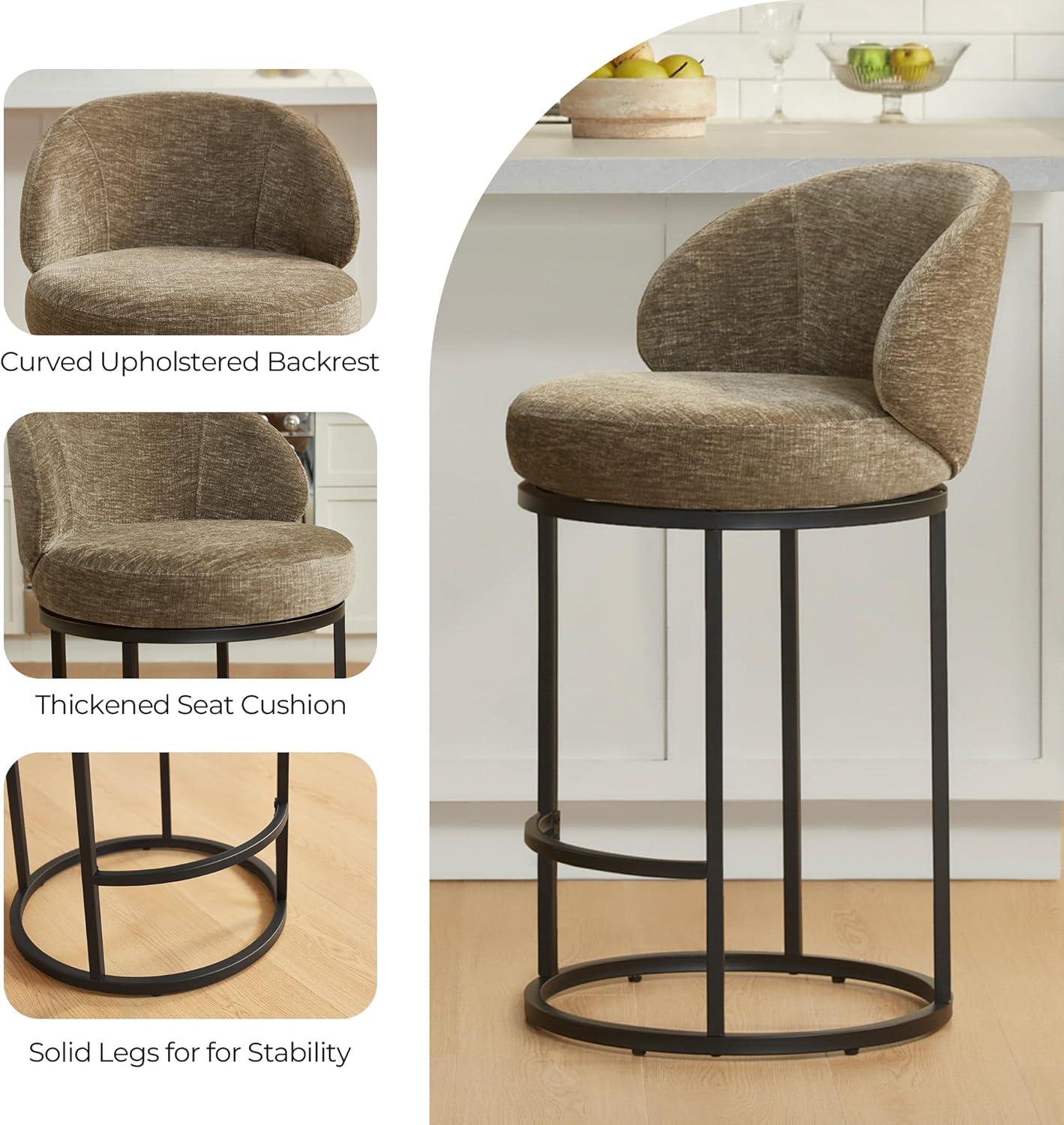 image:imageCHITA Counter Height Bar Stools Set of 2 Swivel Upholstered Barstools with Back Sturdy Metal Base 268 Seat Height SandMochaBlack