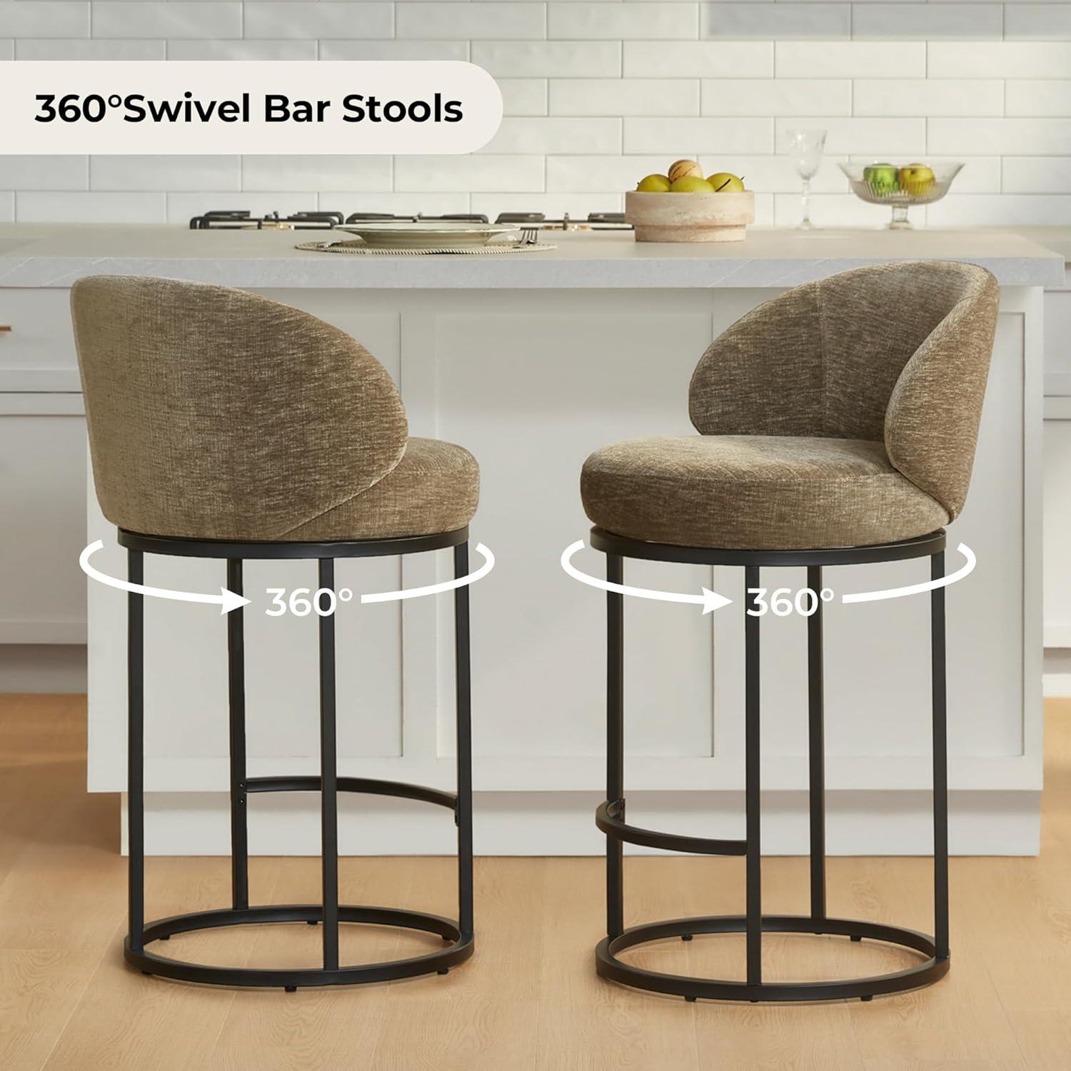 image:imageCHITA Counter Height Bar Stools Set of 2 Swivel Upholstered Barstools with Back Sturdy Metal Base 268 Seat Height SandMochaBlack